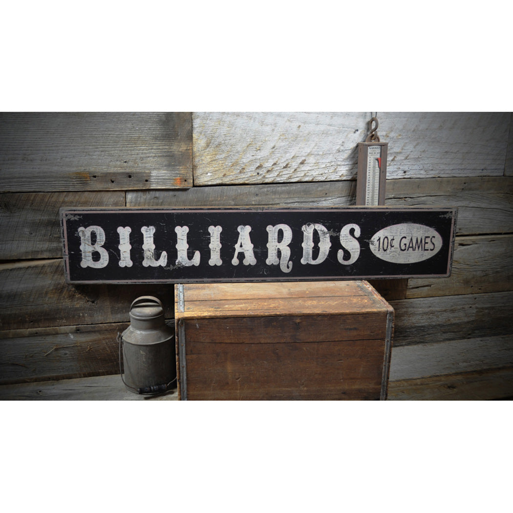 Billiards Rustic Wood Sign