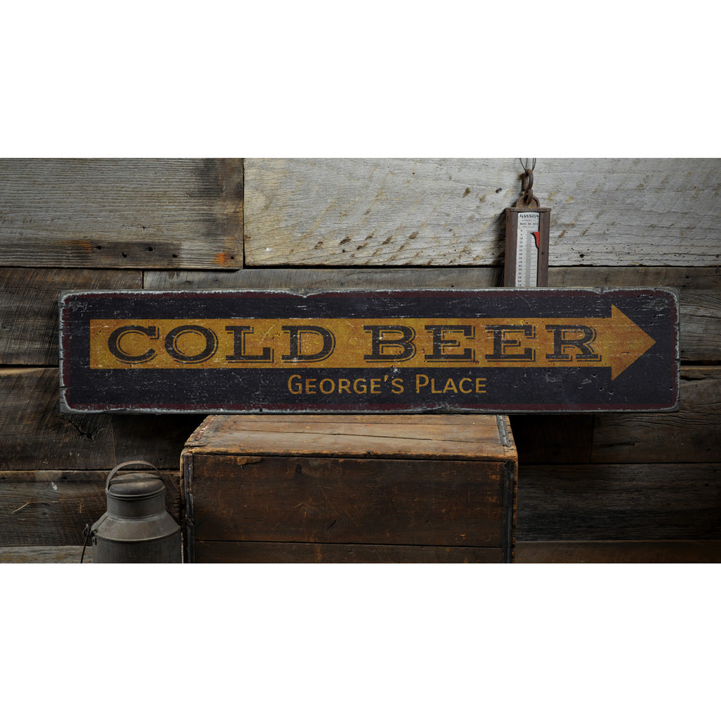 Cold Beer Arrow Rustic Wood Sign