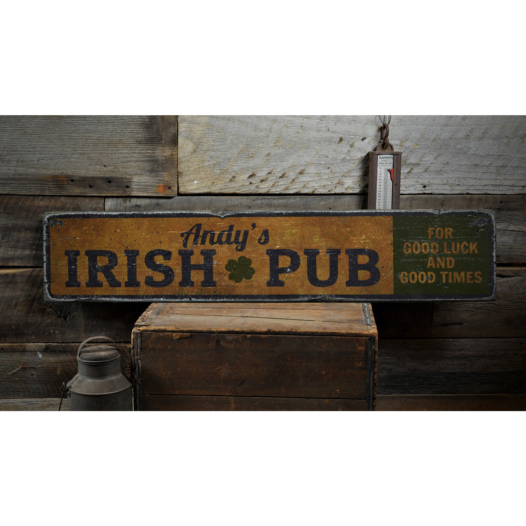 Irish Pub Shamrock Rustic Wood Sign