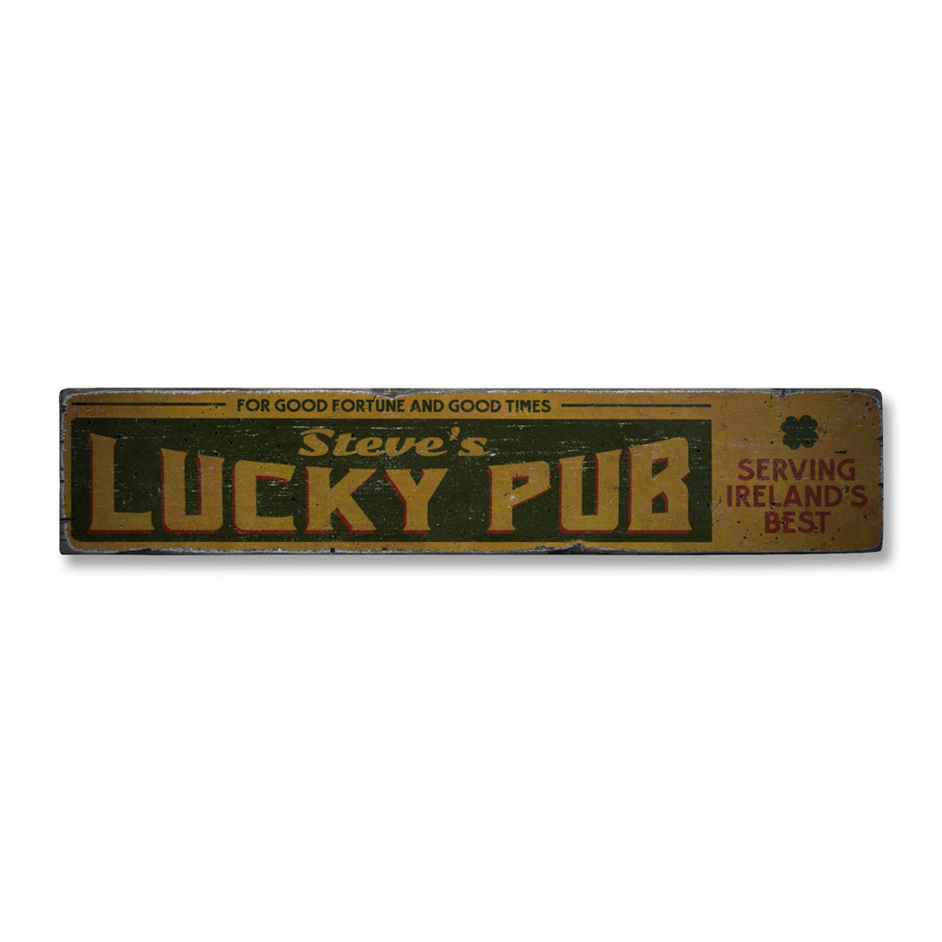 Lucky Irish Pub Rustic Wood Sign