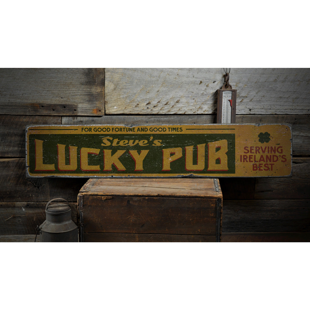 Lucky Irish Pub Rustic Wood Sign