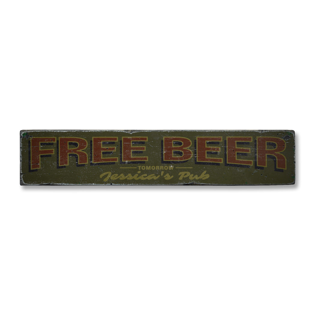 Free Beer Tomorrow Pub Rustic Wood Sign