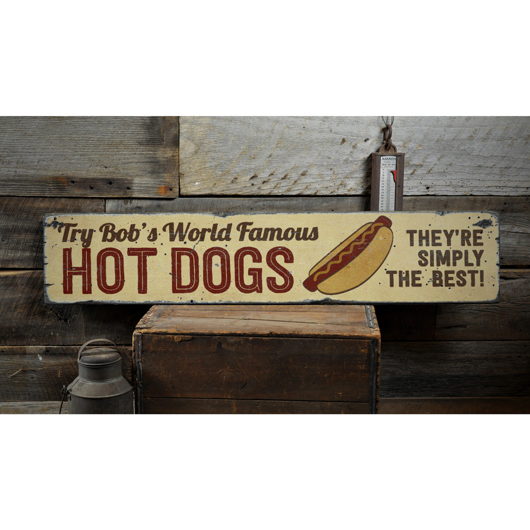 World Famous Hot Dogs Rustic Wood Sign