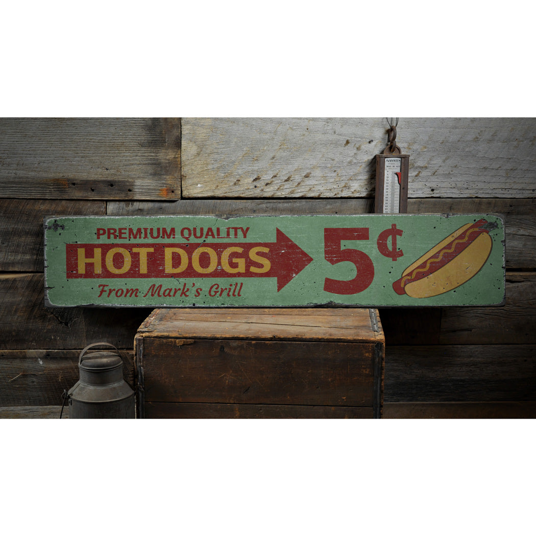 Premium Quality Hot Dogs Rustic Wood Sign