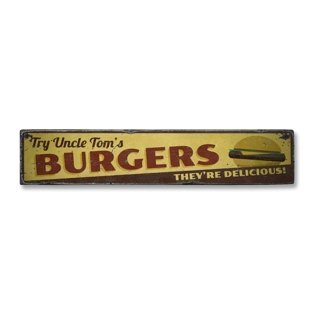 Delicious Burgers Rustic Wood Sign