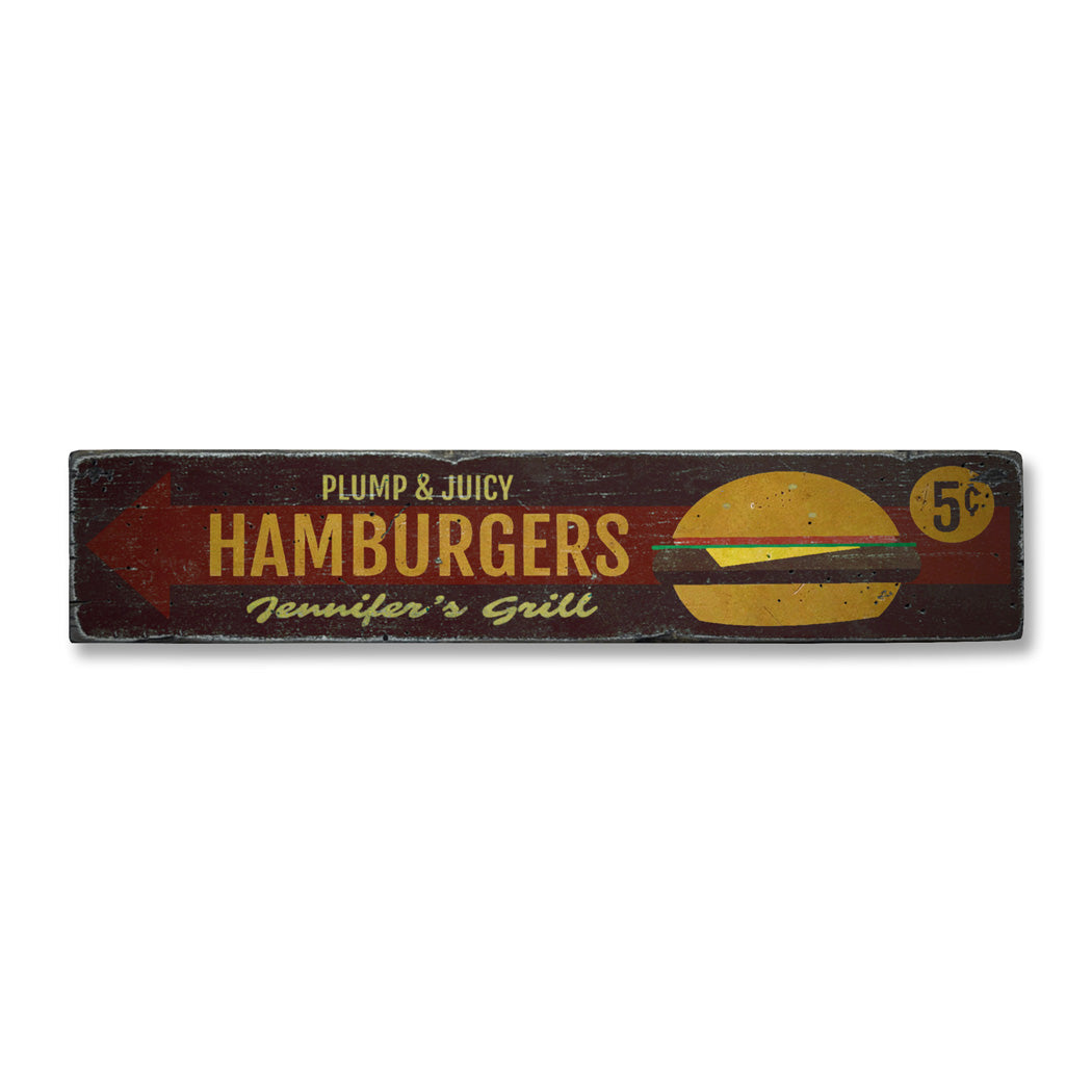 Juicy Hamburgers Rustic Wood Sign