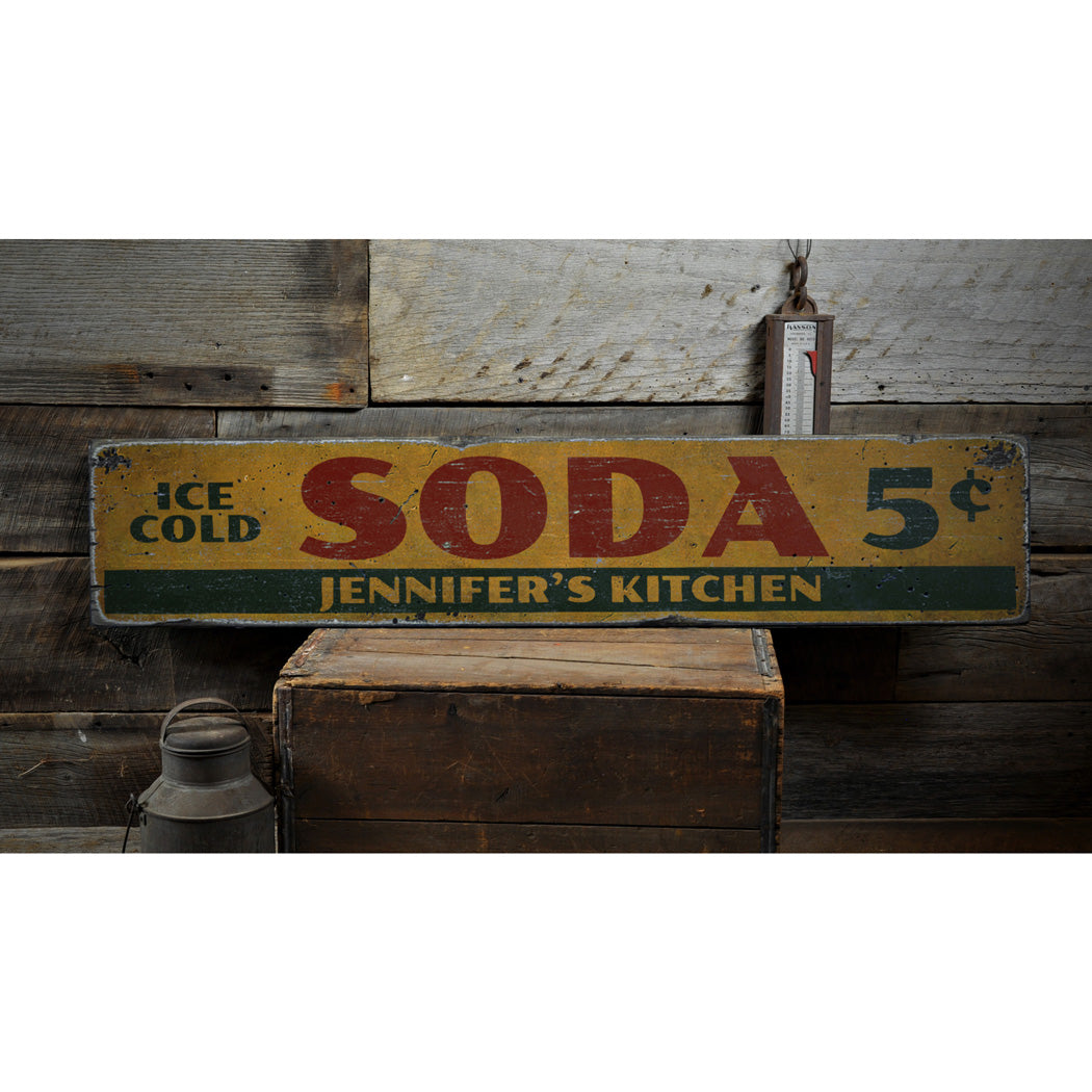 Soda 5 Cents Rustic Wood Sign