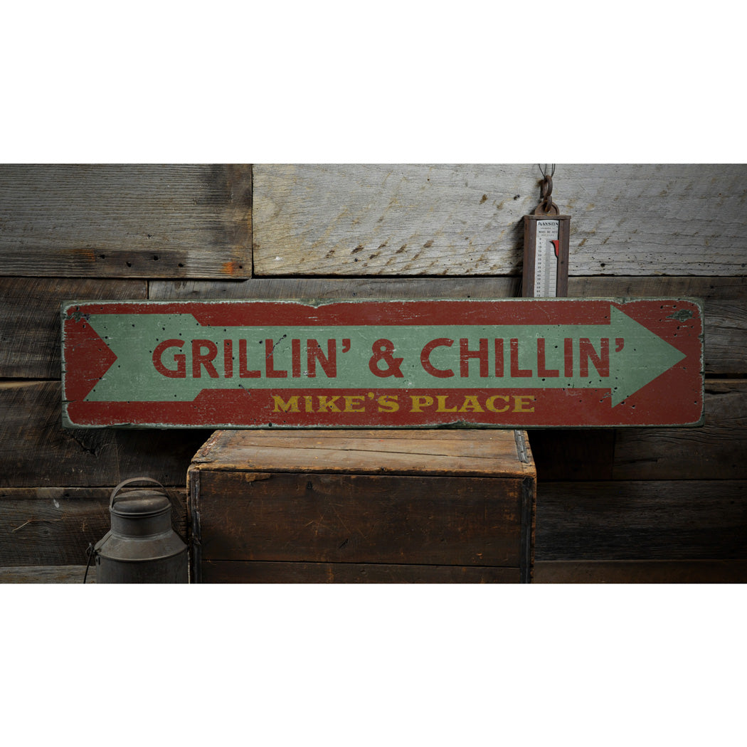 Grillin' & Chillin' Rustic Wood Sign