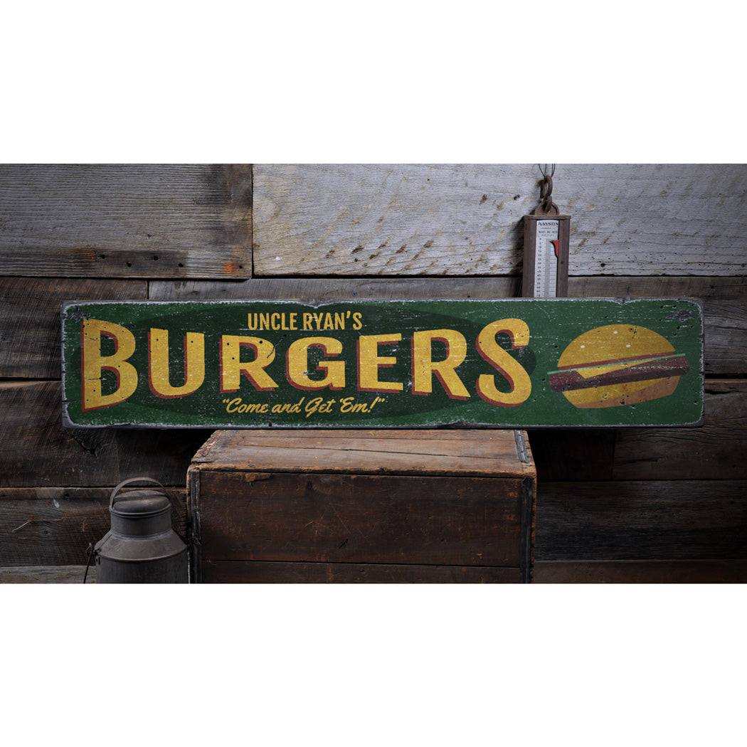 Burgers Rustic Wood Sign