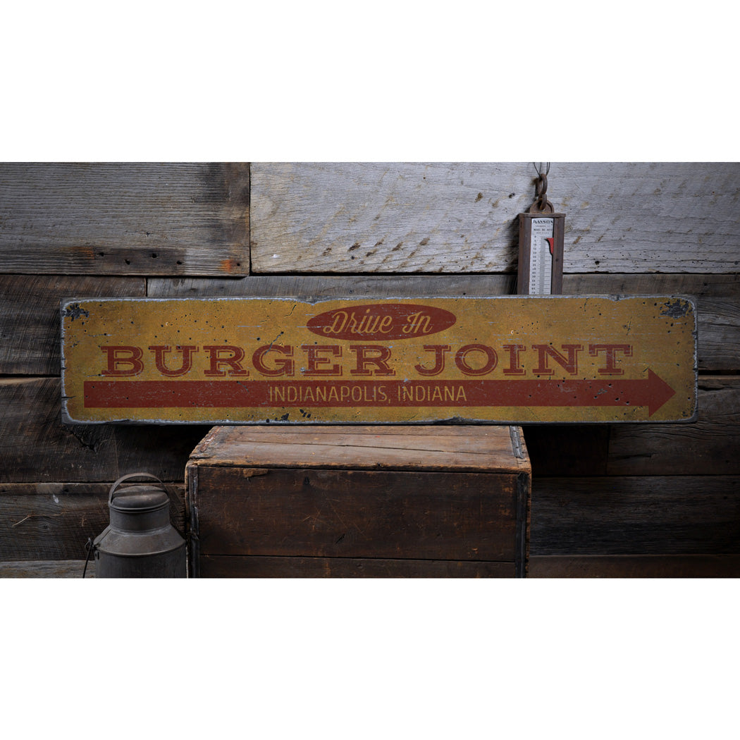 Drive In Burger Joint Rustic Wood Sign