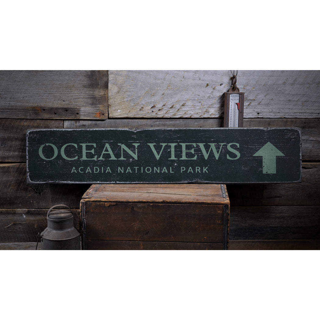 Ocean Views Rustic Wood Sign