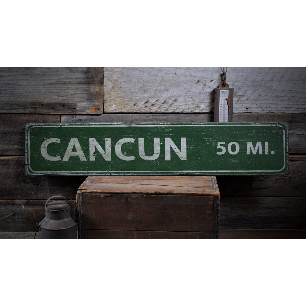 Mileage Destination Rustic Wood Sign