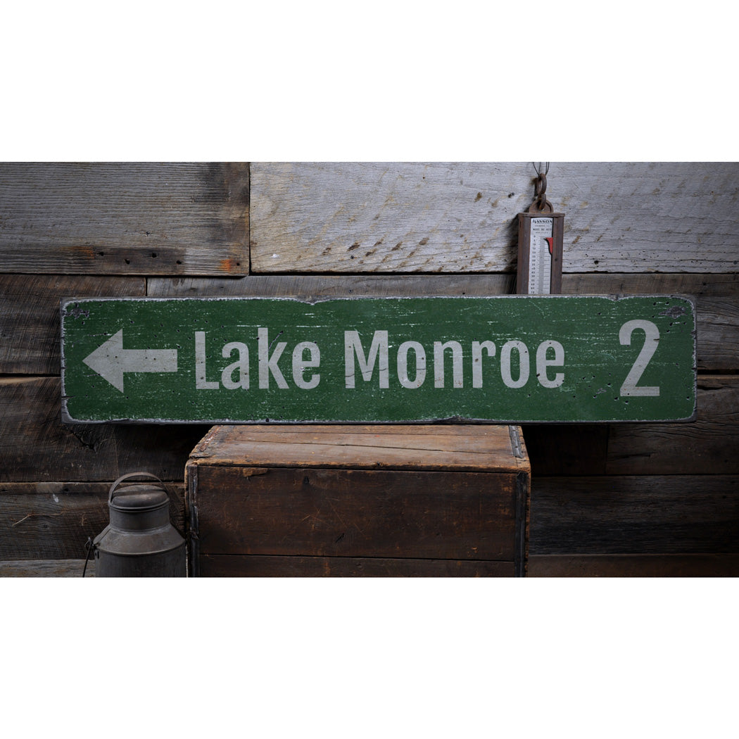 Lake Directional Mileage Rustic Wood Sign