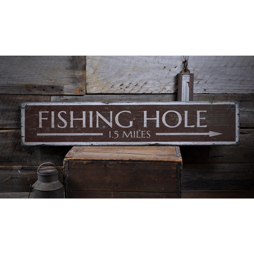 Fishing Hole Arrow Rustic Wood Sign