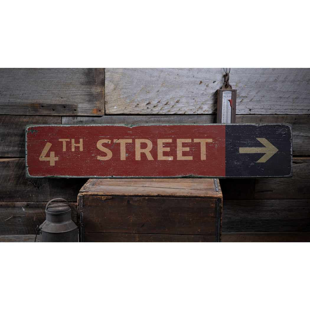 Street Name Directional Arrow Rustic Wood Sign