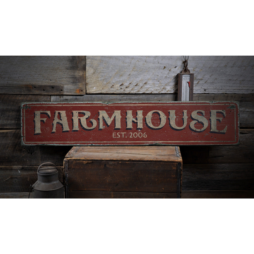 Farmhouse Established Date Rustic Wood Sign