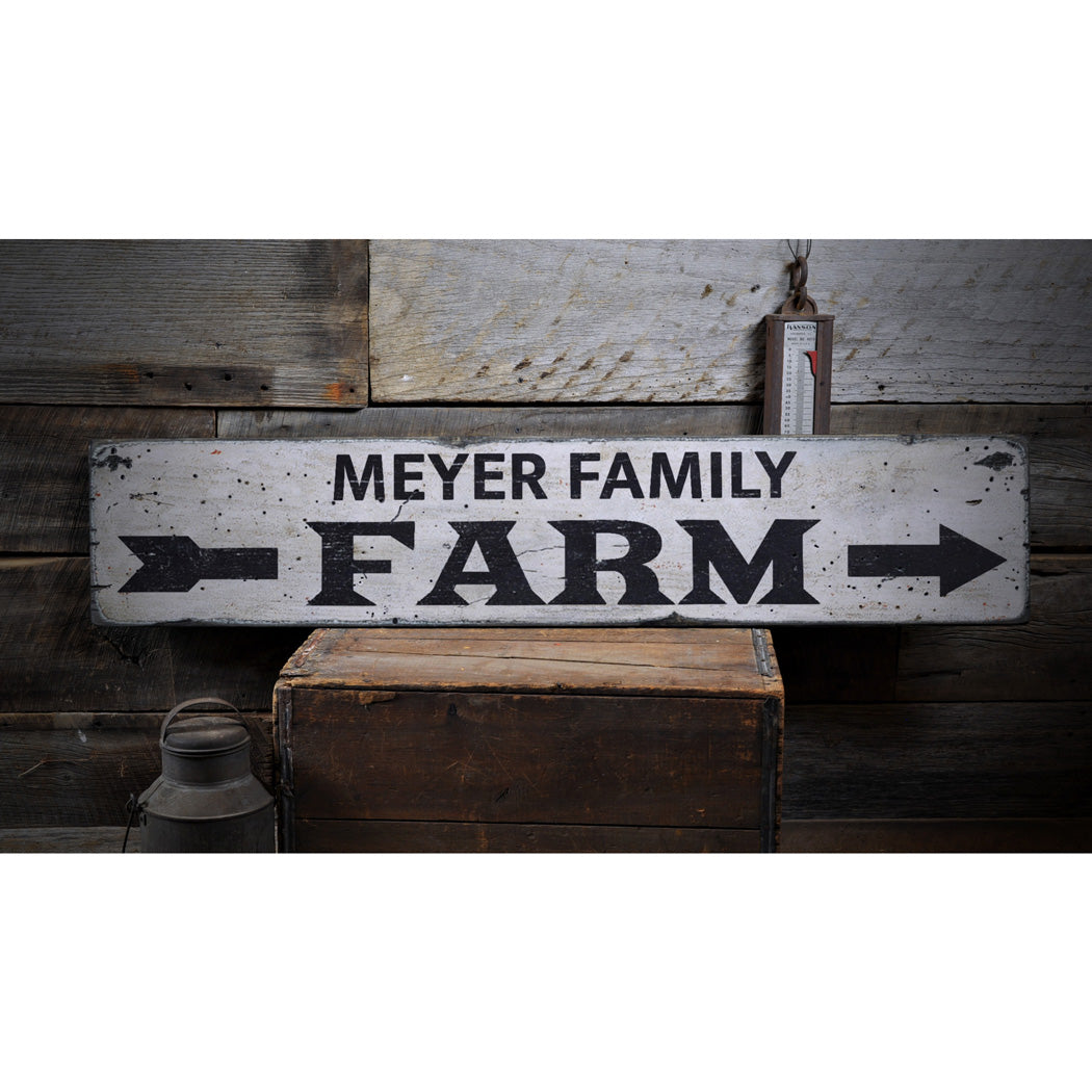 Family Name Farm Arrow Rustic Wood Sign