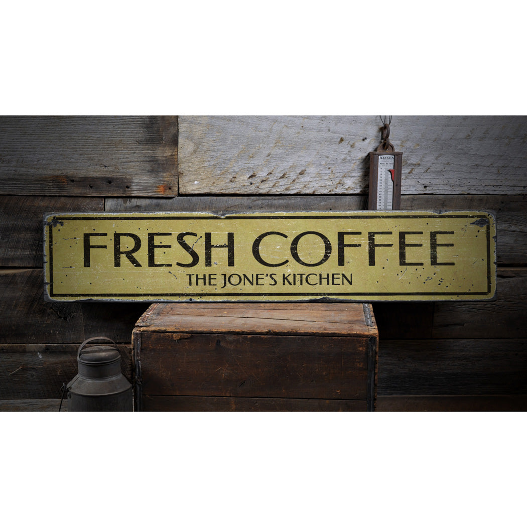 Fresh Coffee Kitchen Rustic Wood Sign