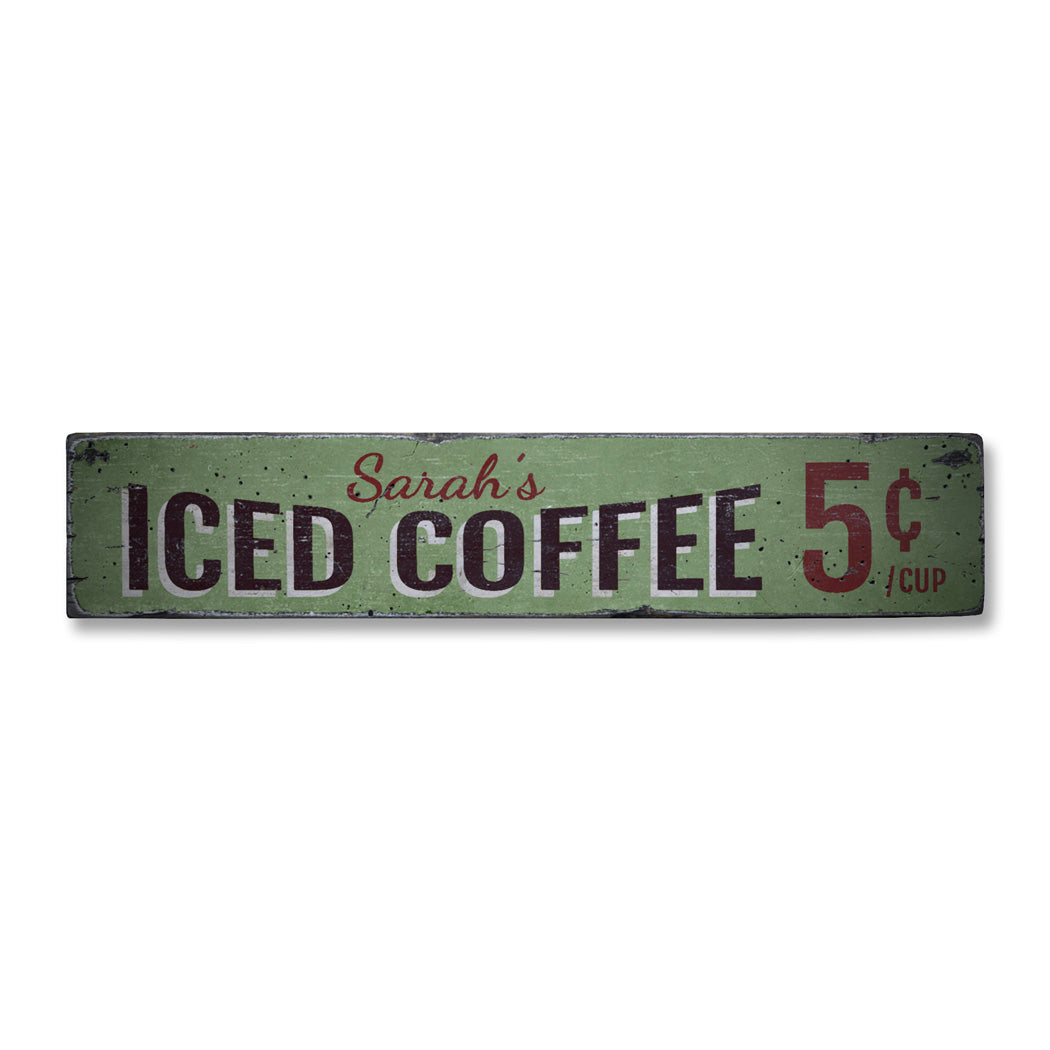 Iced Coffee Rustic Wood Sign