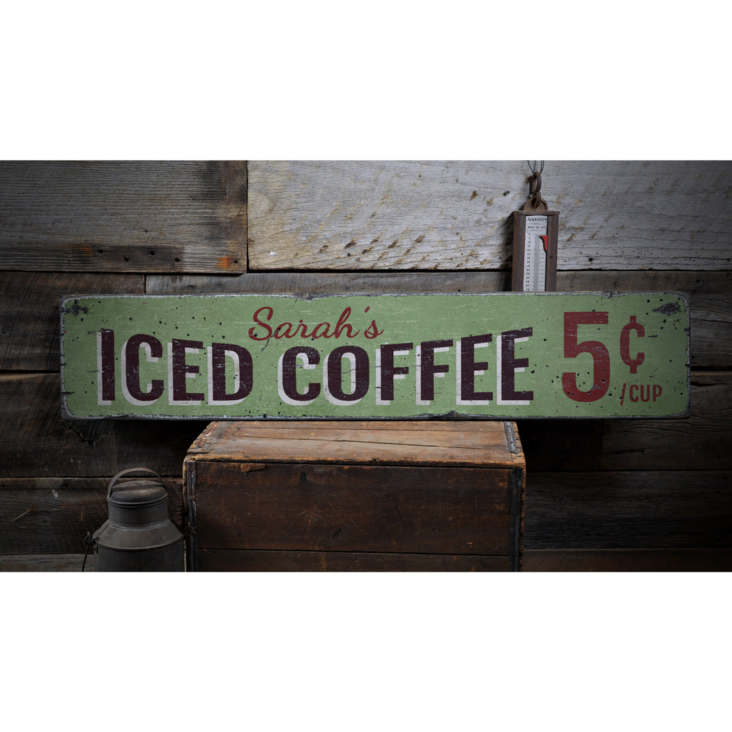 Iced Coffee Rustic Wood Sign