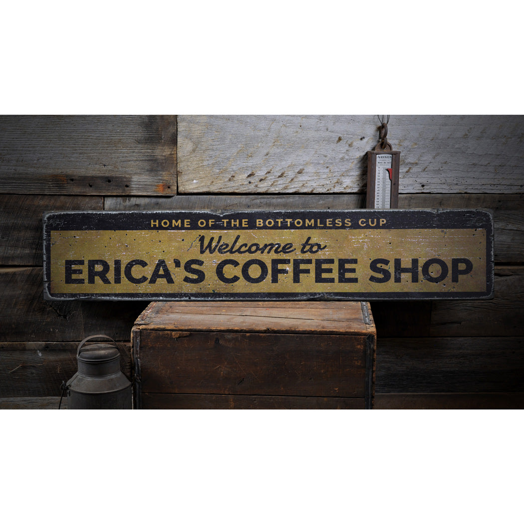 Coffee Shop Welcome Rustic Wood Sign