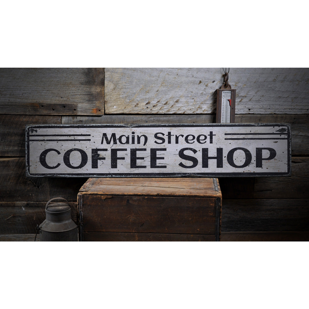 Main Street Coffe Shop Rustic Wood Sign