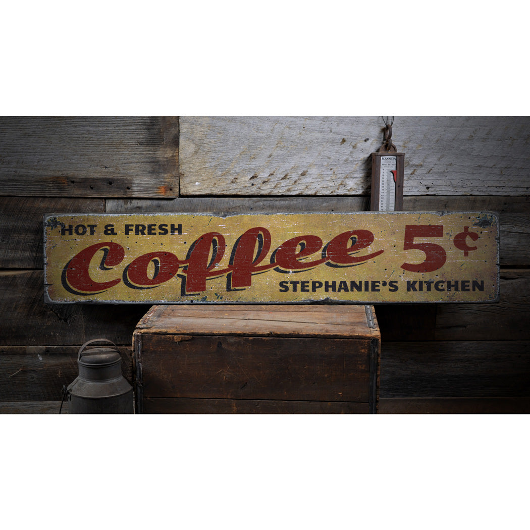 Hot & Fresh Coffee Rustic Wood Sign