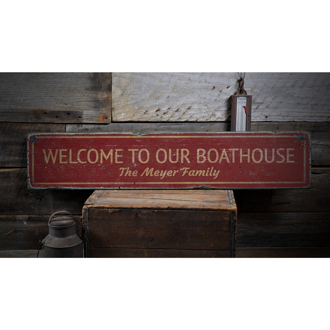 Boat House Welcome Rustic Wood Sign