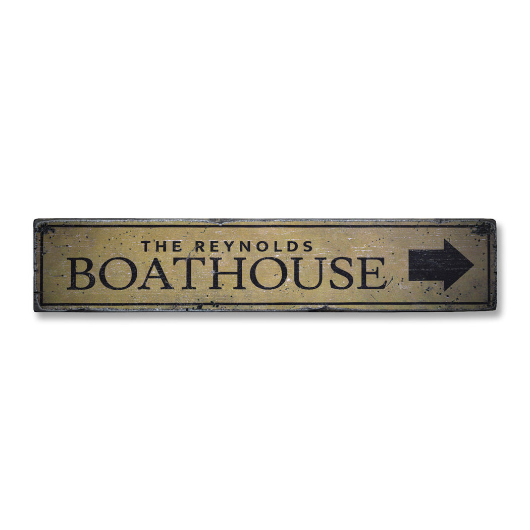 Boat House Arrow Rustic Wood Sign