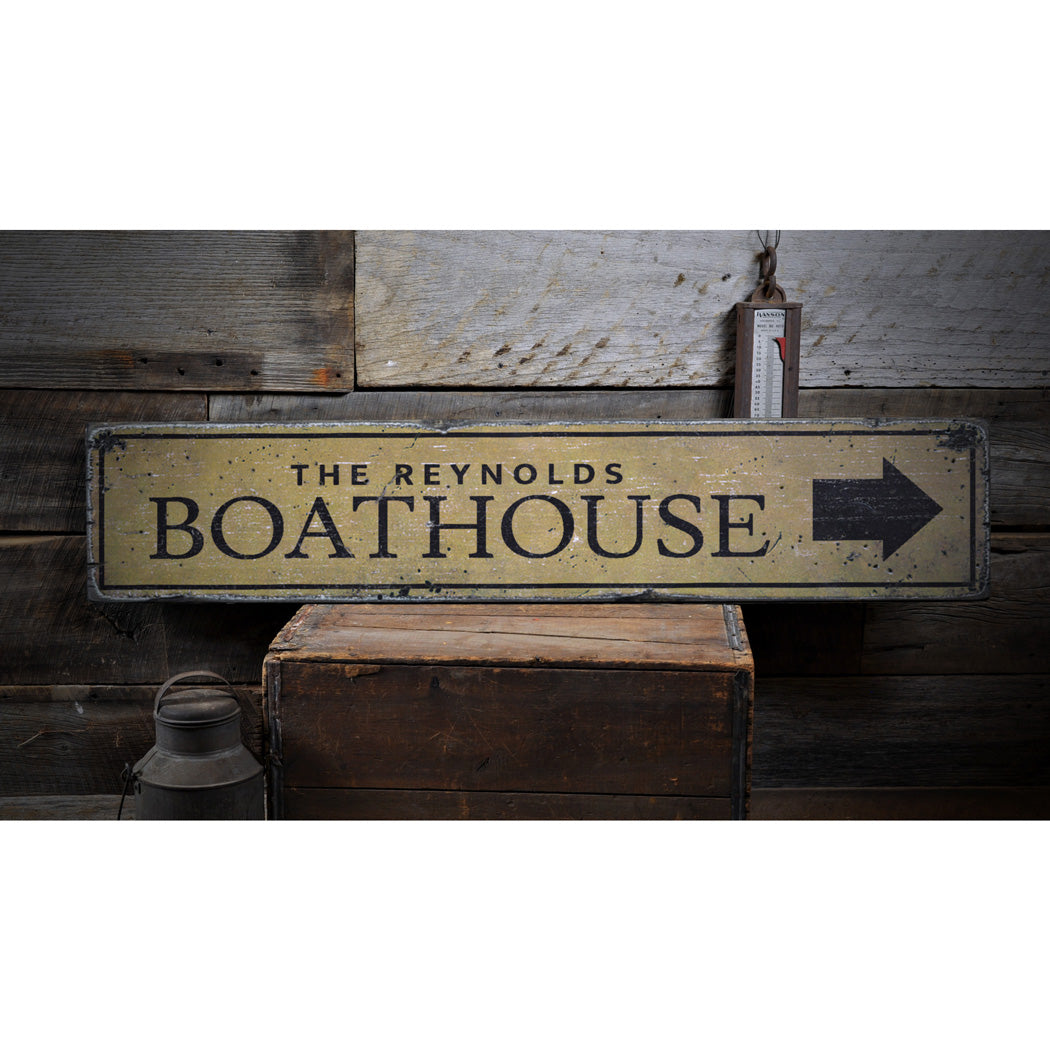 Boat House Arrow Rustic Wood Sign