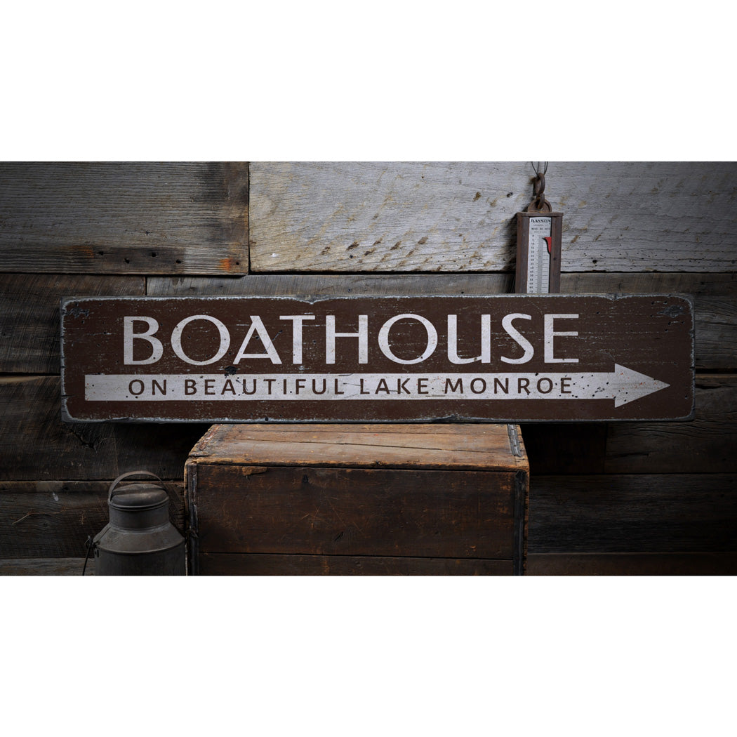 Boat House Lake Rustic Wood Sign