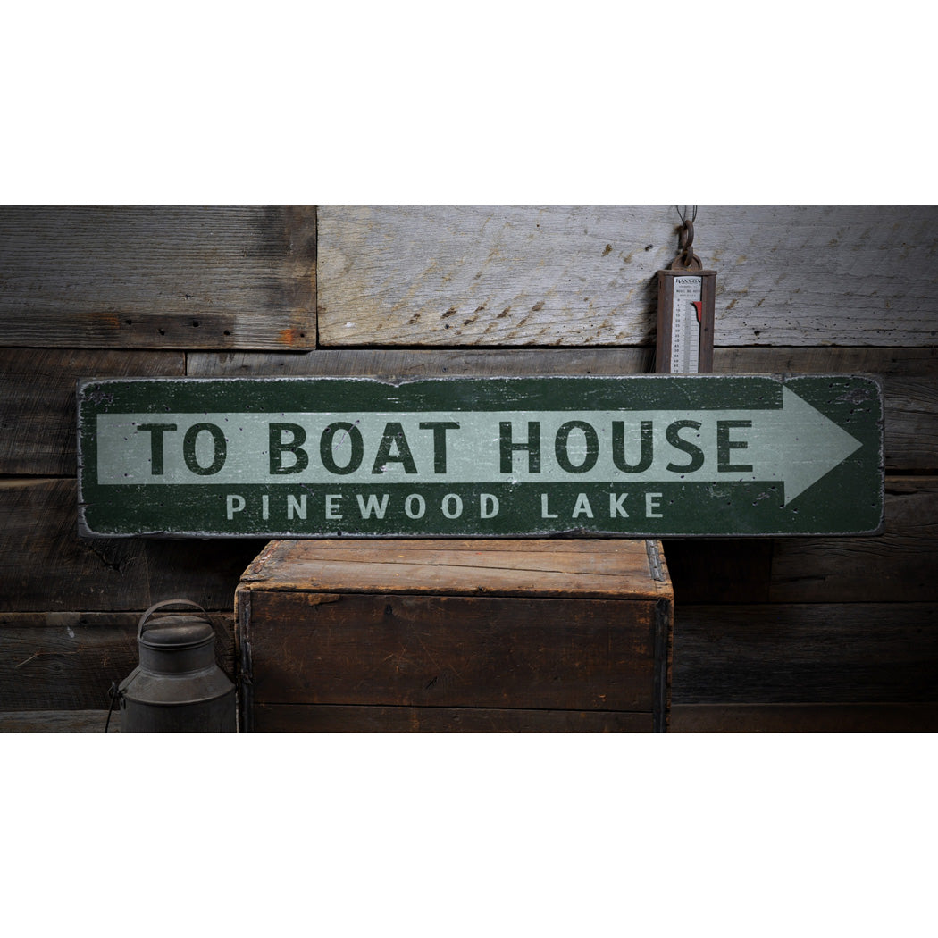 To Boat House Arrow Rustic Wood Sign