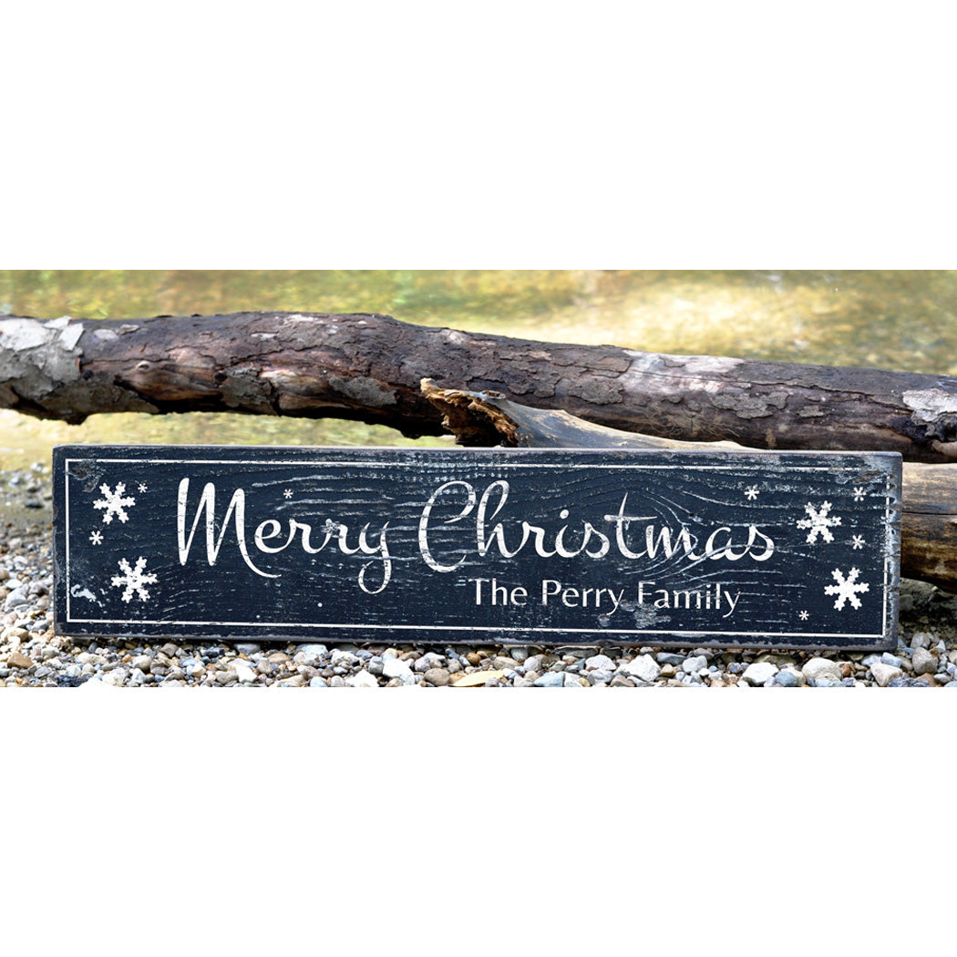 Merry Christmas Snowflake Rustic Wood Sign