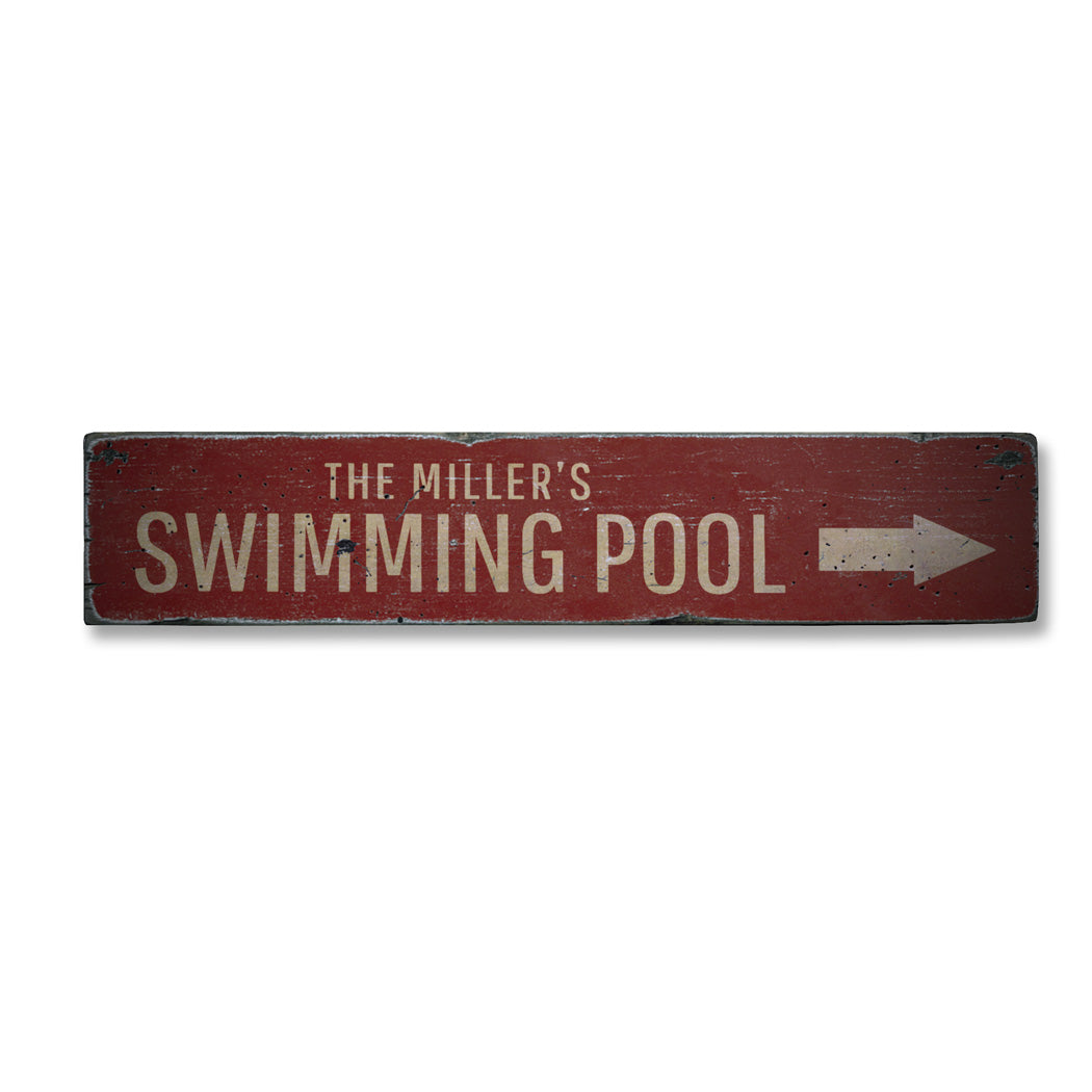 Swimming Pool Arrow Rustic Wood Sign