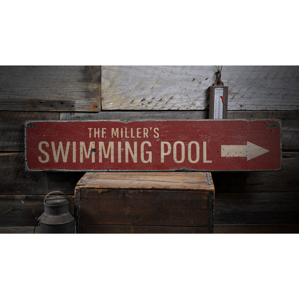 Swimming Pool Arrow Rustic Wood Sign