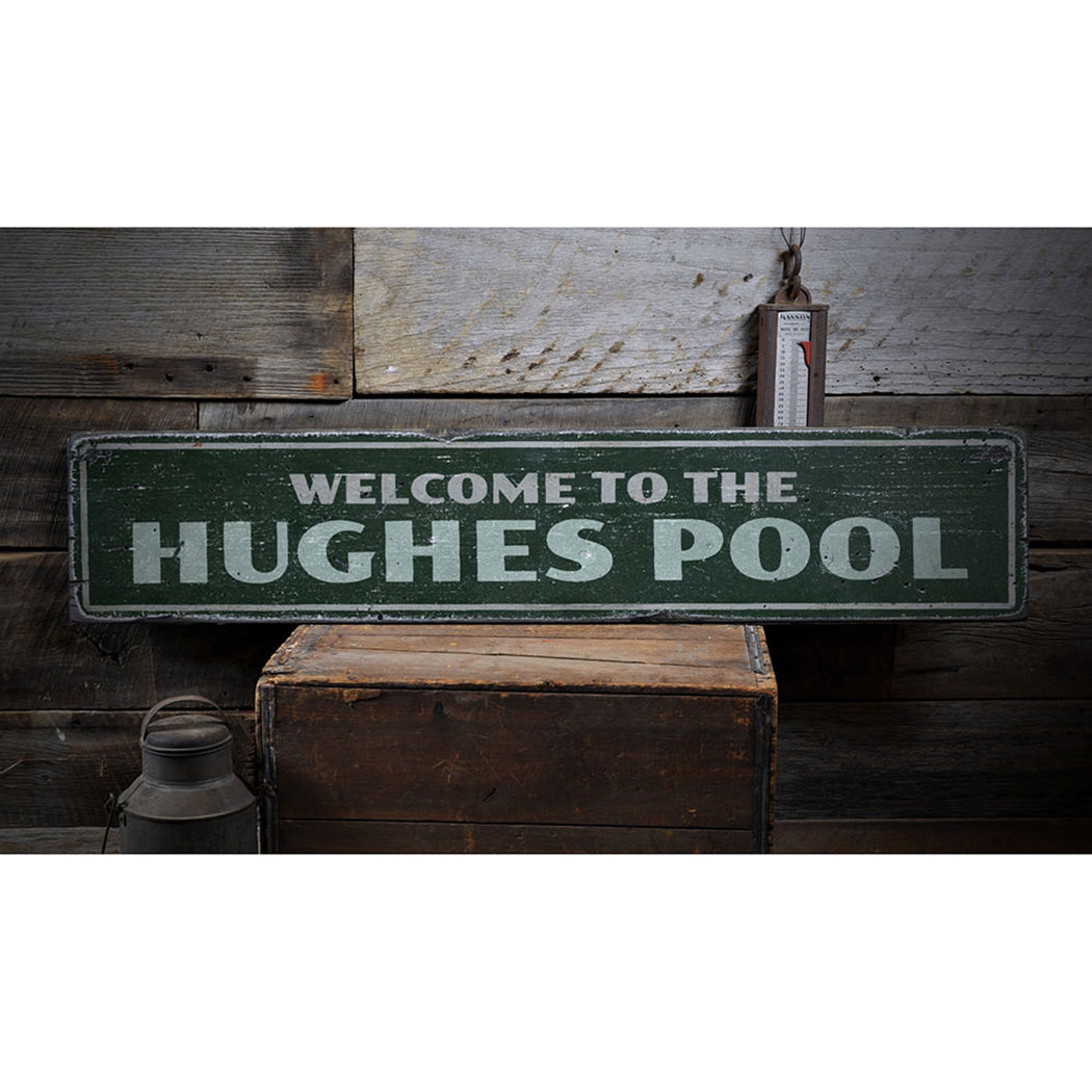 Family Pool Welcome Rustic Wood Sign