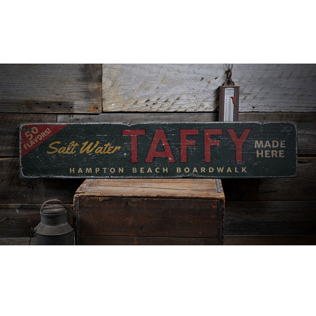 Saltwater Taffy Made Here Rustic Wood Sign