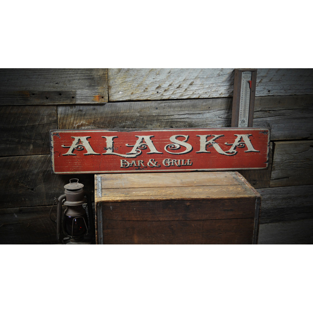 State Bar & Grill Rustic Wood Sign