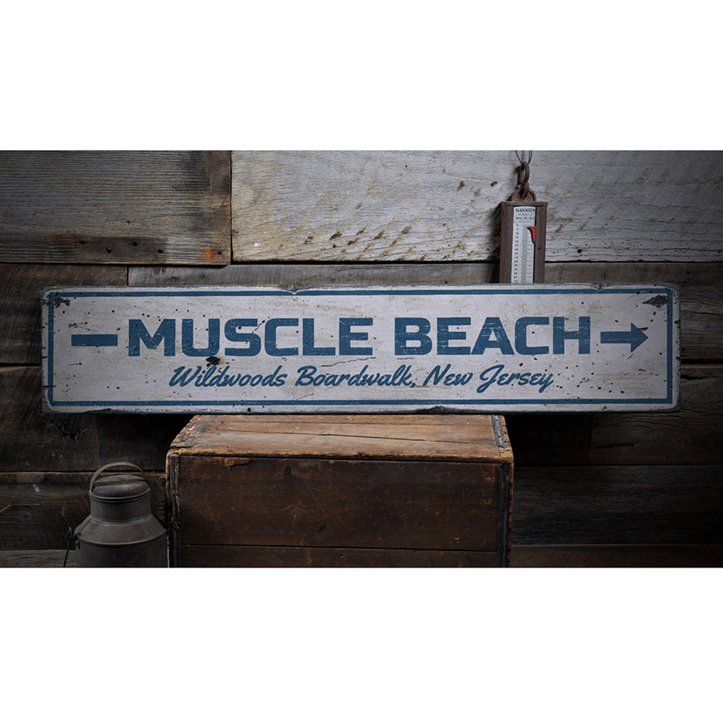 Muscle Beach Rustic Wood Sign