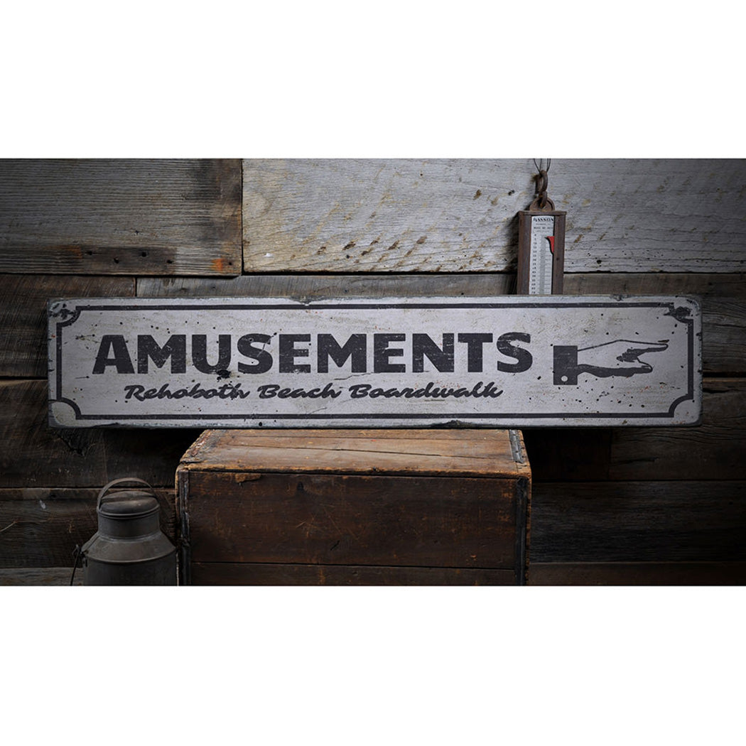 Boardwalk Amusements Rustic Wood Sign