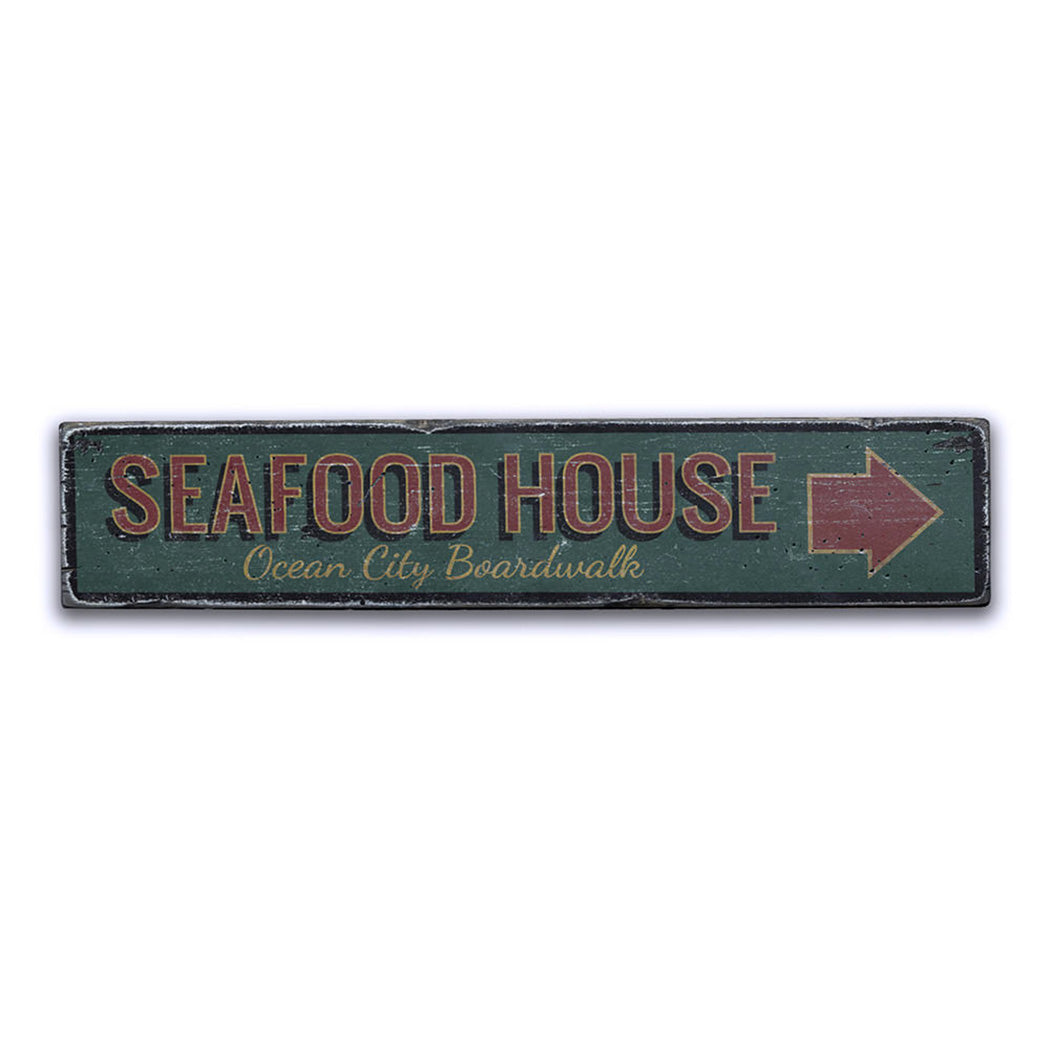 Seafood House Arrow Rustic Wood Sign