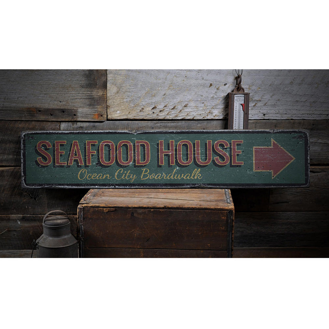 Seafood House Arrow Rustic Wood Sign