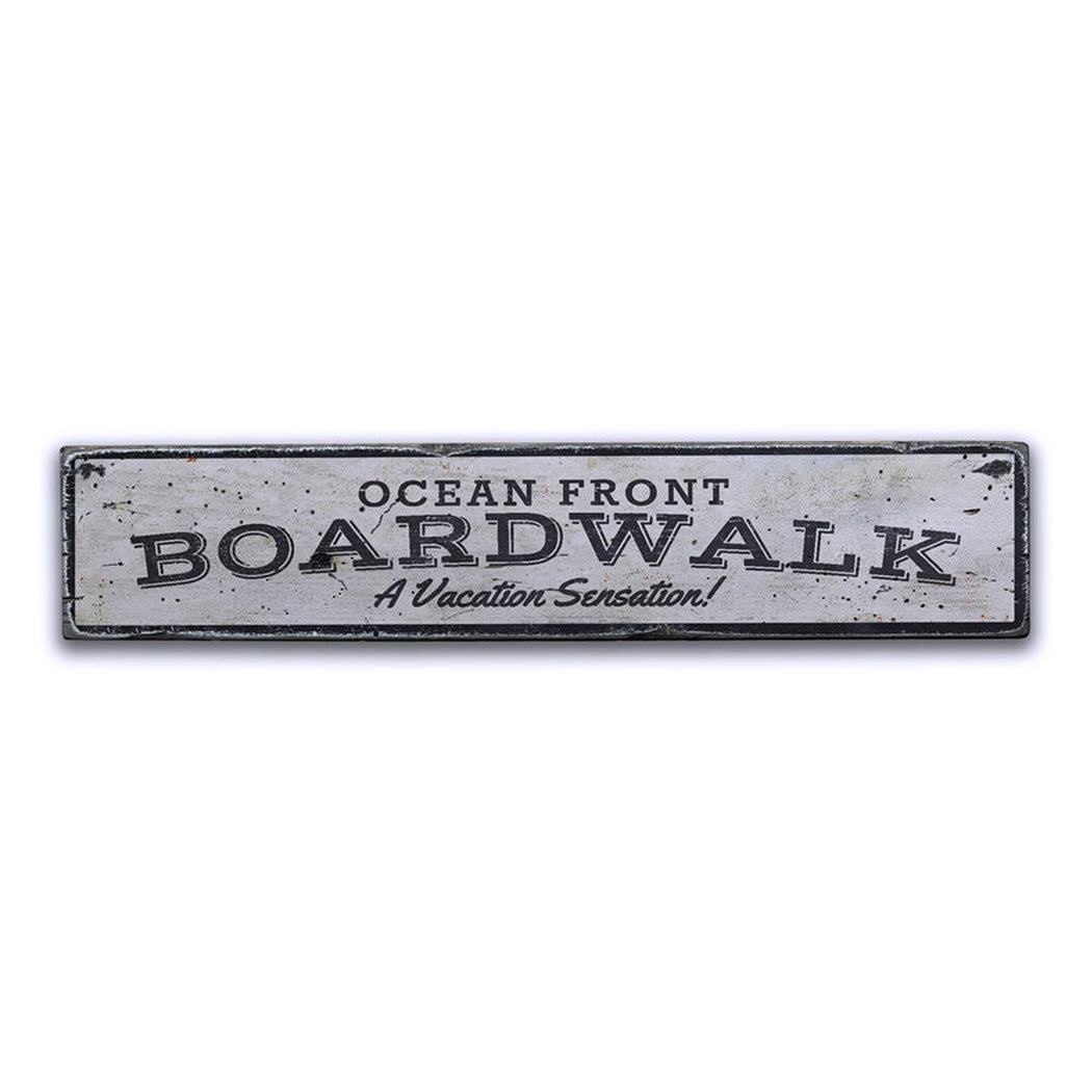 Oceanfront Boardwalk Rustic Wood Sign