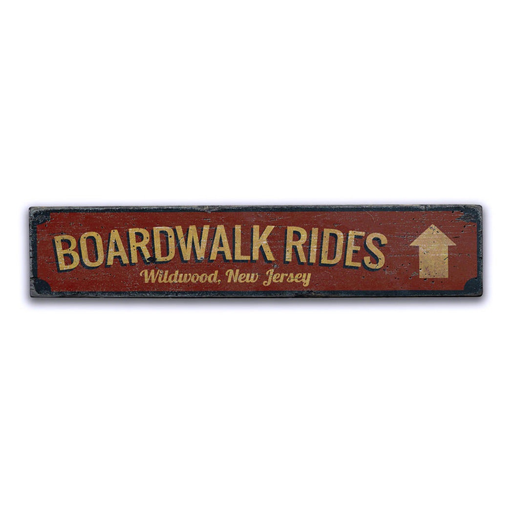 Boardwalk Rides Arrow Rustic Wood Sign