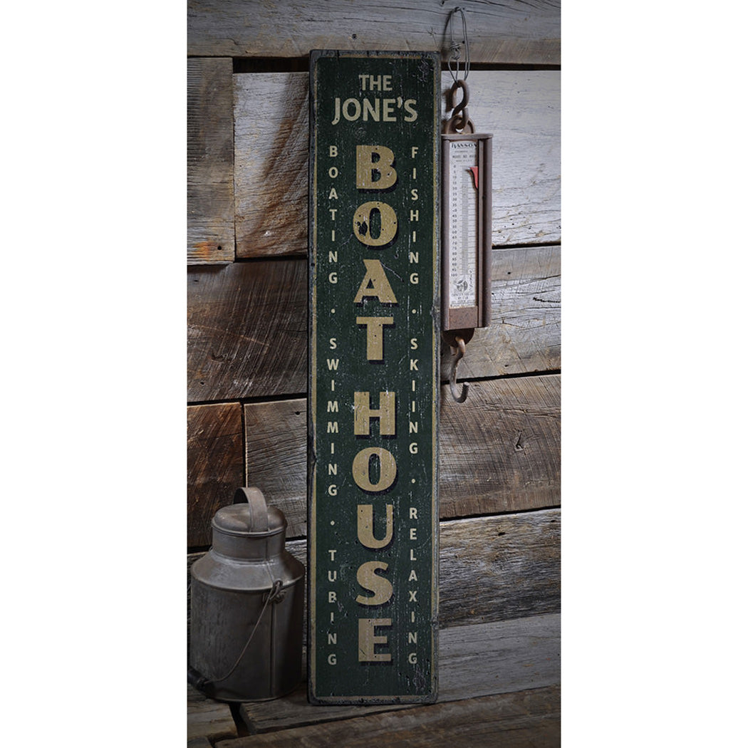 Boat House Vertical Rustic Wood Sign