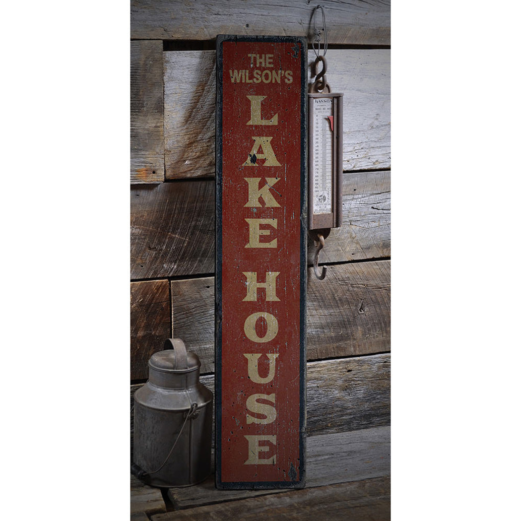 Lake House Vertical Rustic Wood Sign