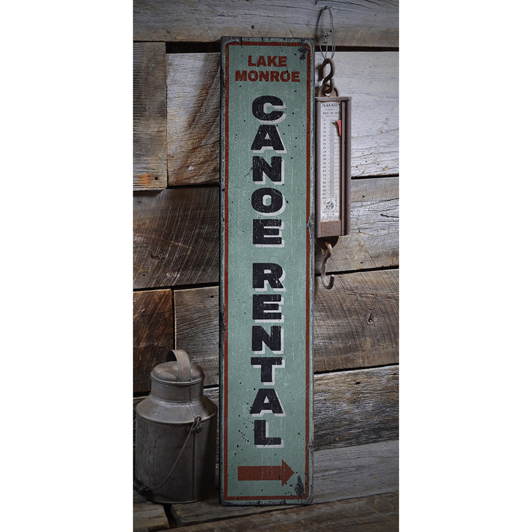 Canoe Rental Arrow Vertical Rustic Wood Sign