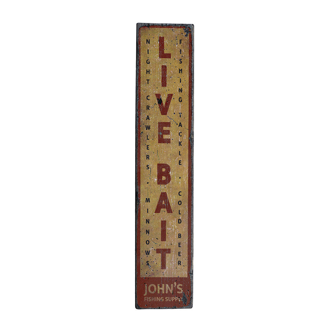 Live Bait Vertical Rustic Wood Sign