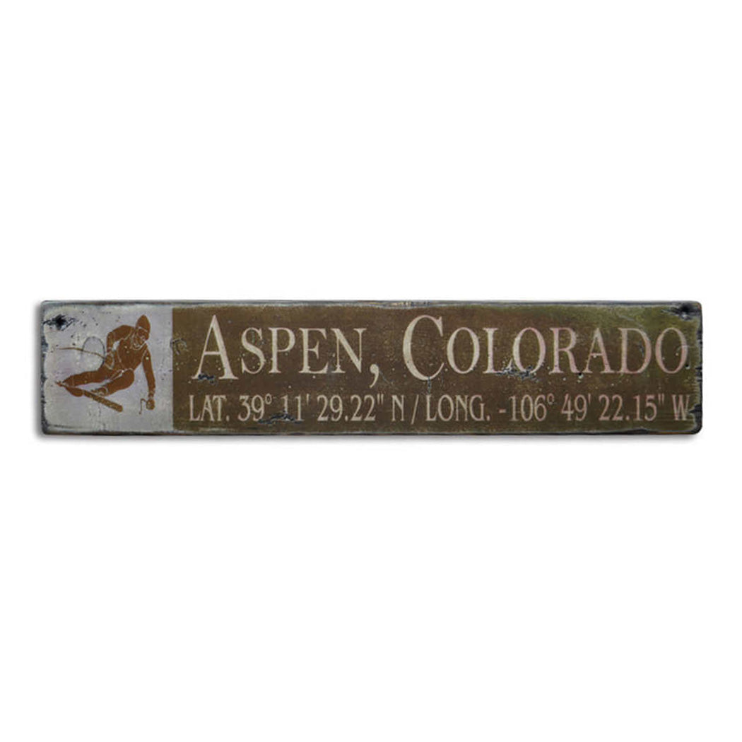 Snow Ski Destination Rustic Wood Sign