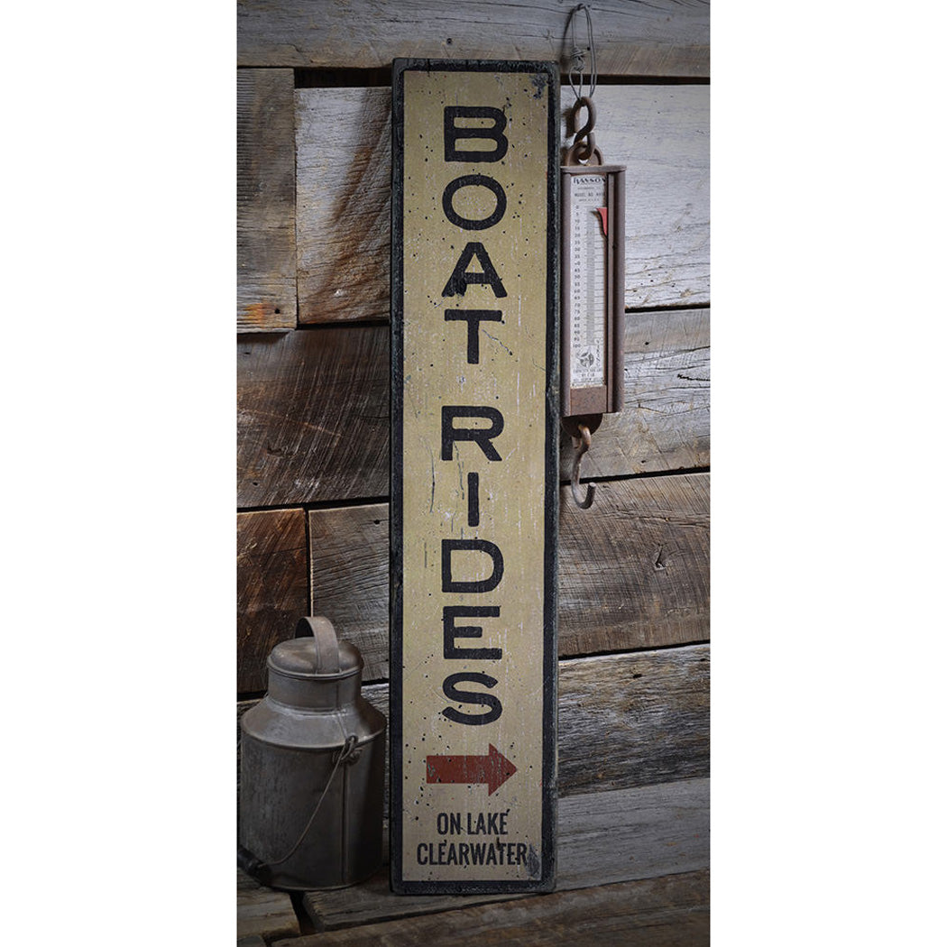 Boat Rides Vertical Rustic Wood Sign